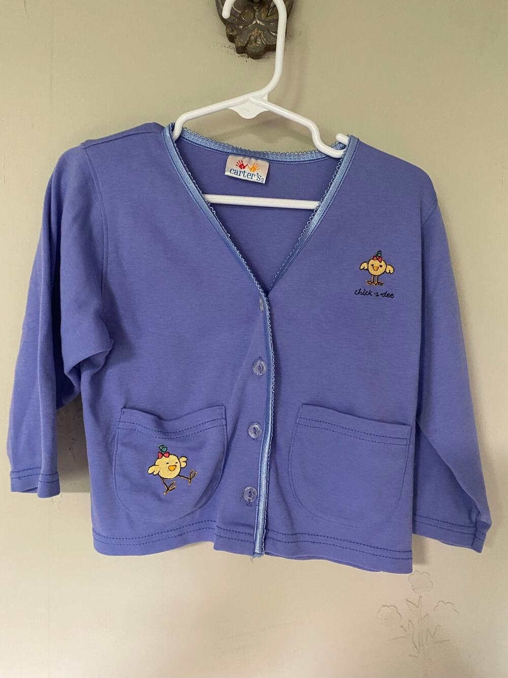 Vintage Carters 100% Cotton Cornflower Blue Chick a Dee Embroidered Sweater 2T